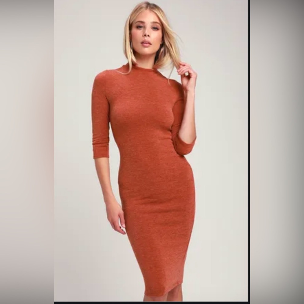 Conversation Starter Rust Orange
Mock Neck Midi Sweater Dress
